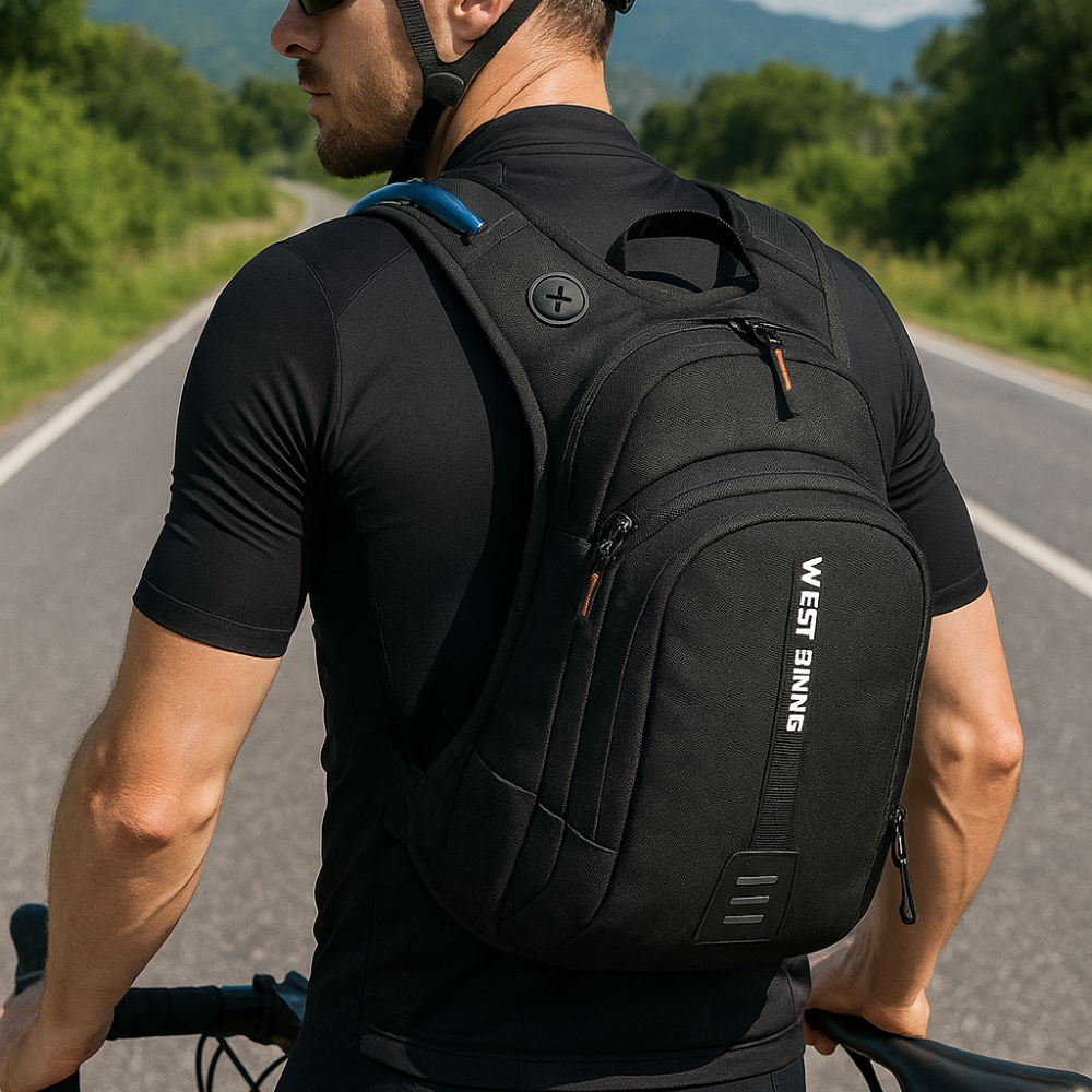Vue de profil du sac à dos, design aérodynamique