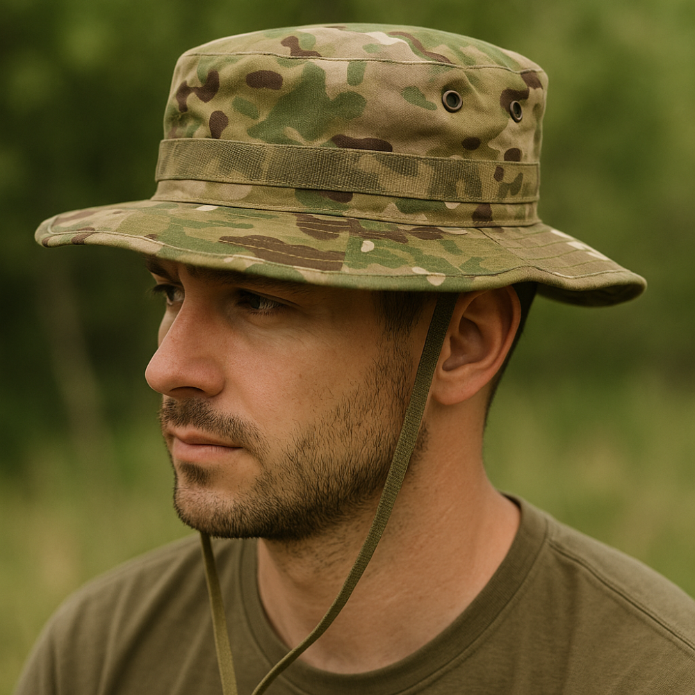 Gros plan sur la texture respirante du chapeau de randonnée