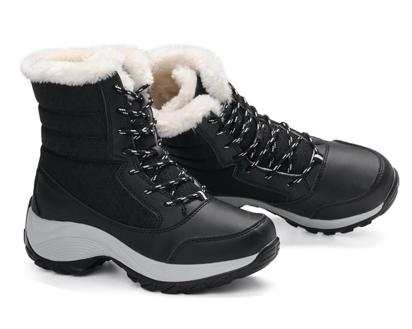 Vue latérale de bottes imperméables avec lacets robustes
