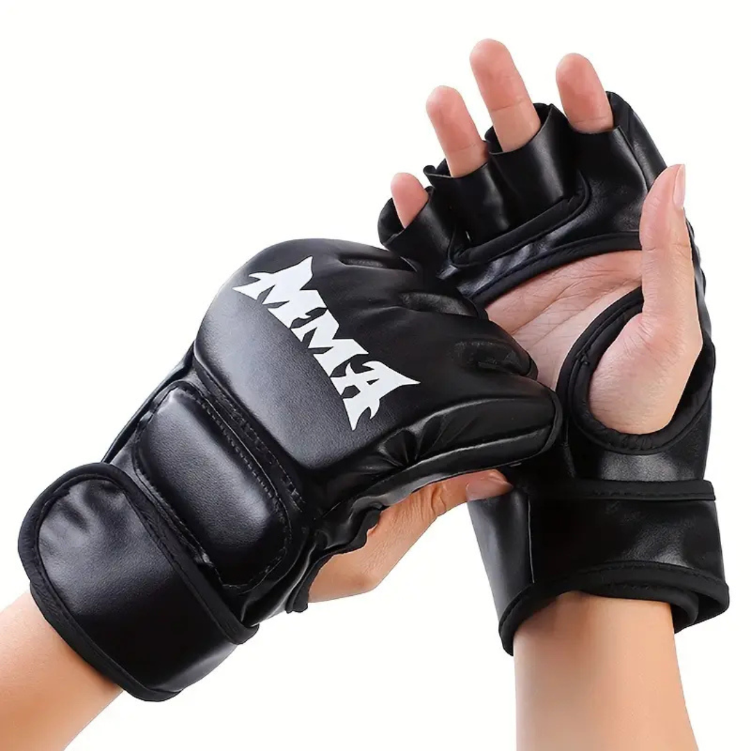 Gants de boxe noirs en cuir PU avec fermeture Velcro