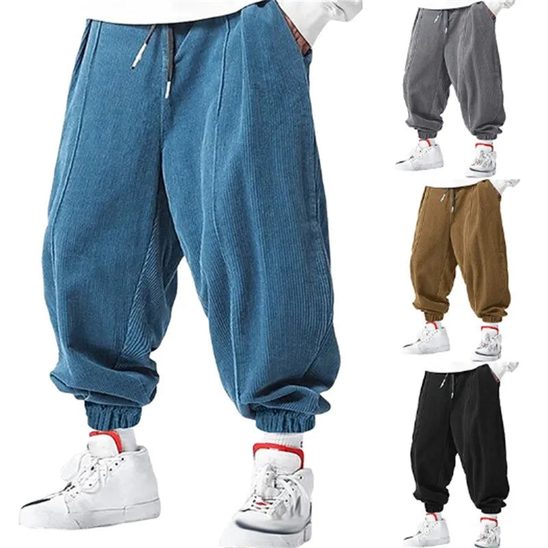 Pantalon en velours côtelé beige avec taille ajustable