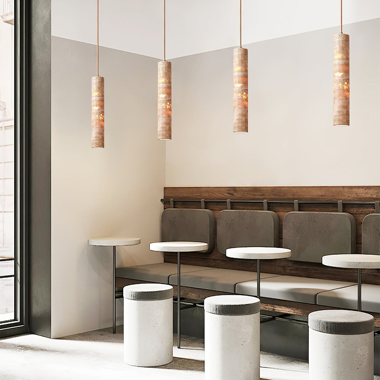 Lampe cylindrique en pierre naturelle avec ampoule LED