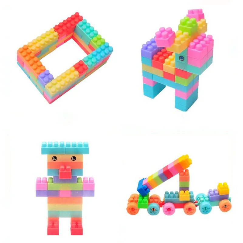 Gros plan sur des blocs de construction en plastique multicolores