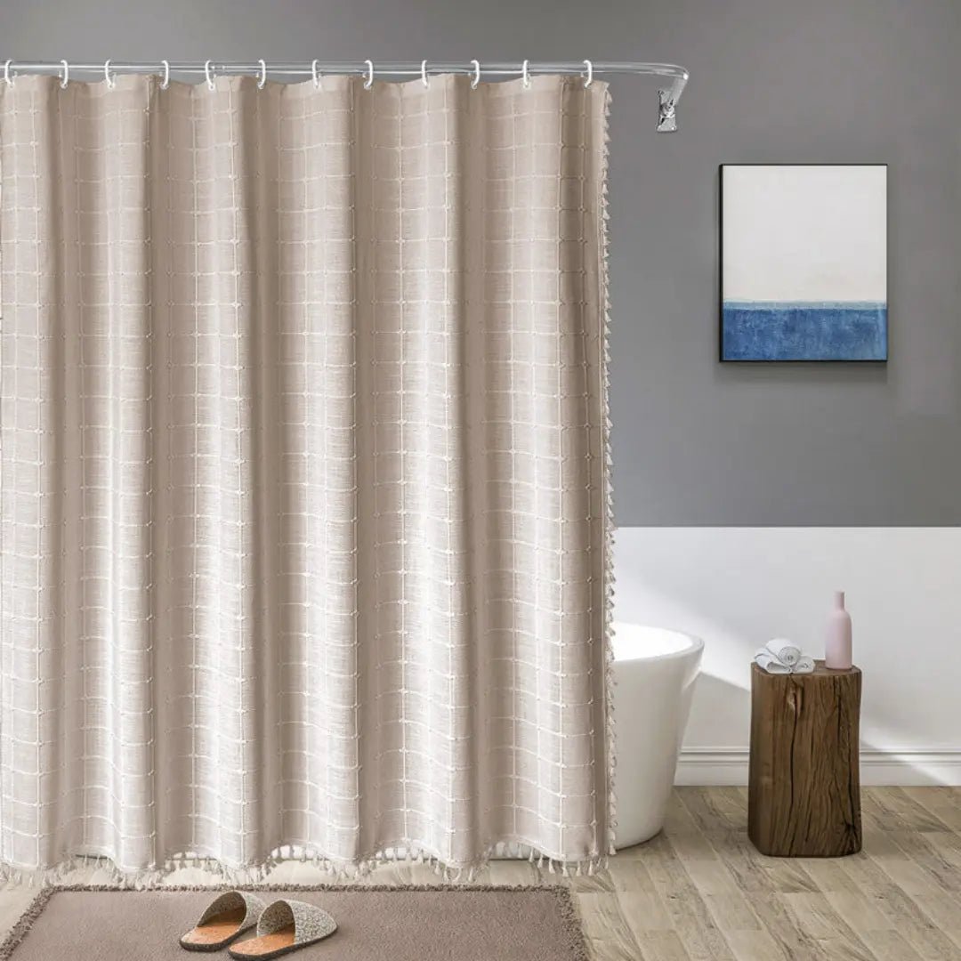 Rideau de douche en lin avec franges bohèmes