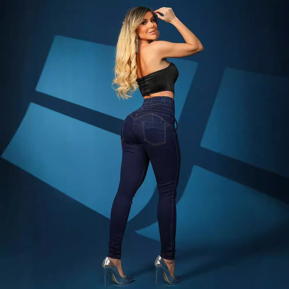 Jeggings noirs taille haute, vue arrière montrant les lacets