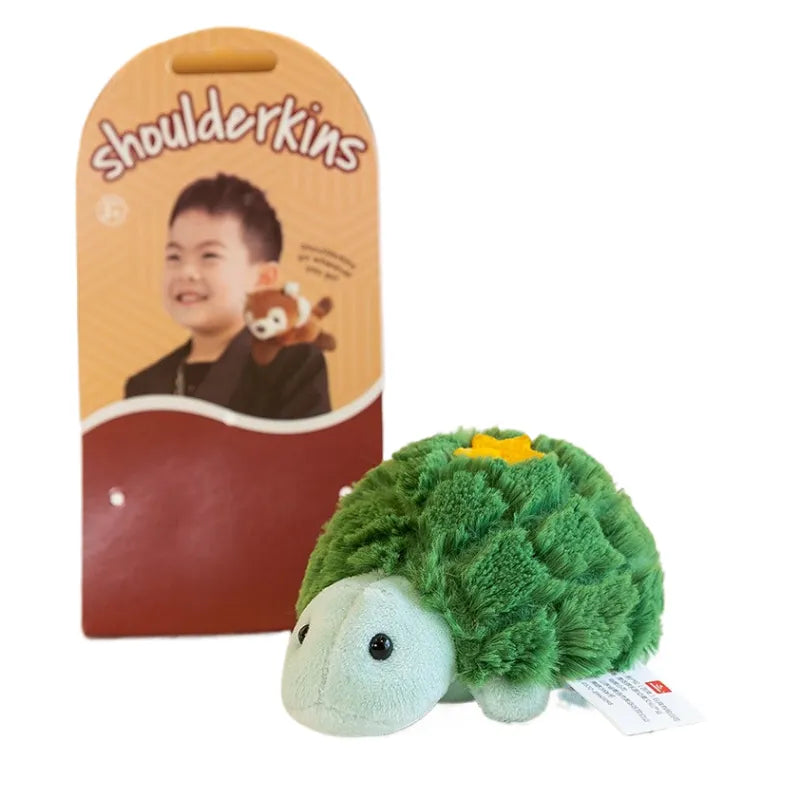 Caméléon en peluche avec plaque métallique pour l'attache