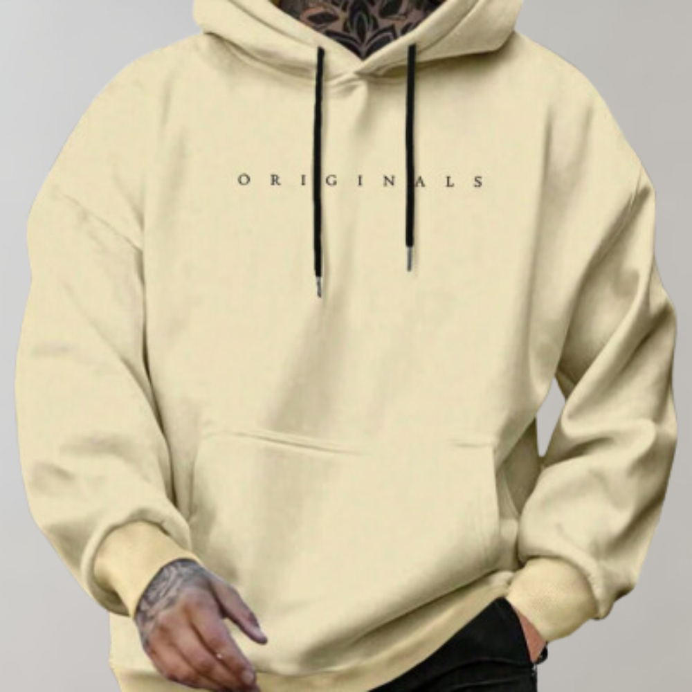 Vue de côté du sweat à capuche minimaliste avec poche avant