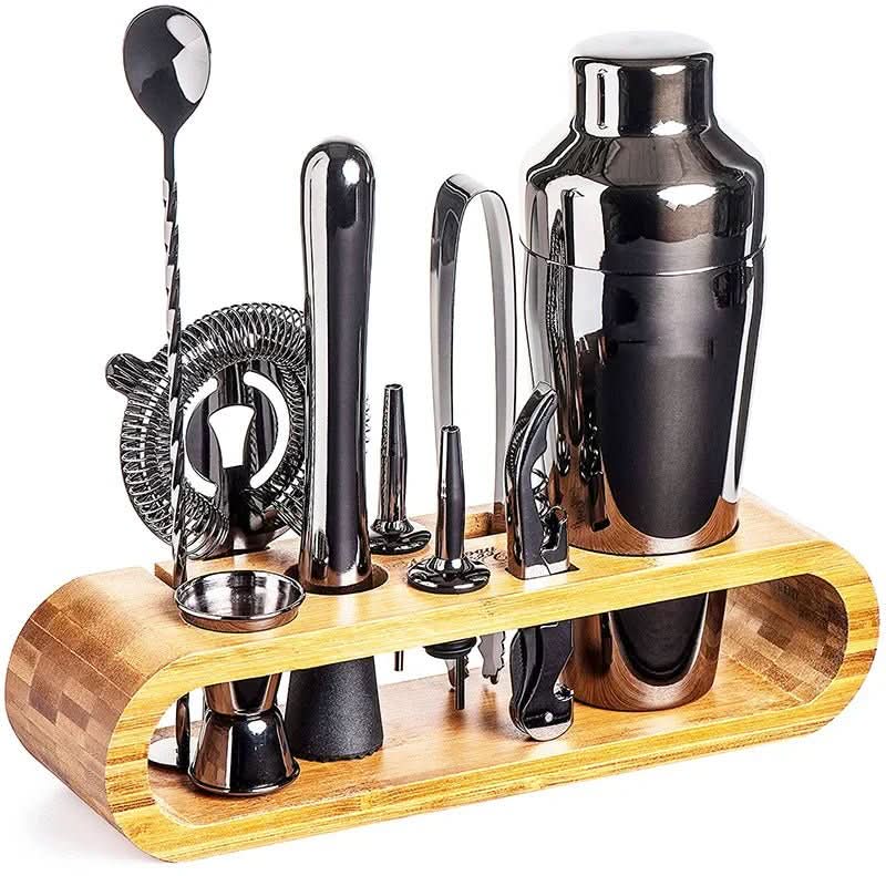 Ensemble de mixologie avec support de rangement compact