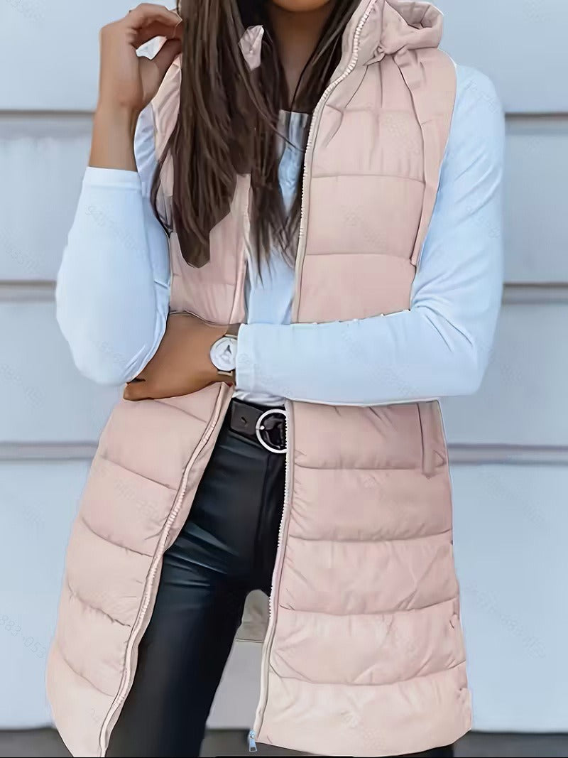 Détail des coutures matelassées sur le gilet long pour femme
