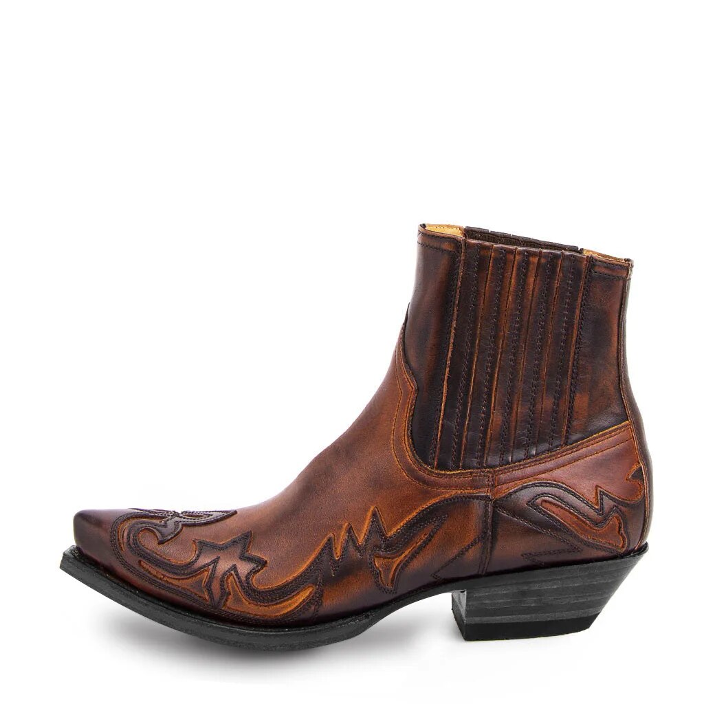 Bottes cowboy en cuir synthétique avec broderie western détaillée