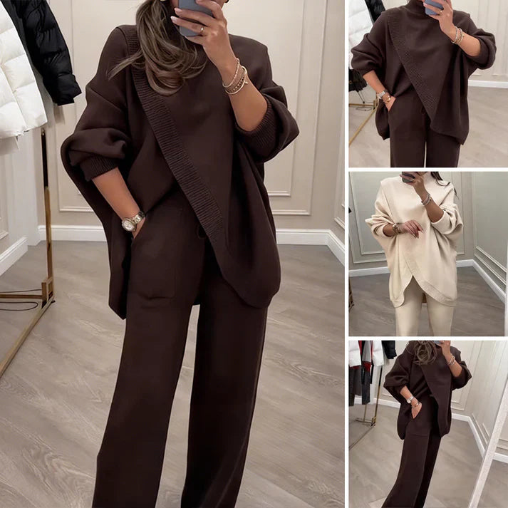 Détail du tissu tricot épais sur un ensemble élégant et confortable