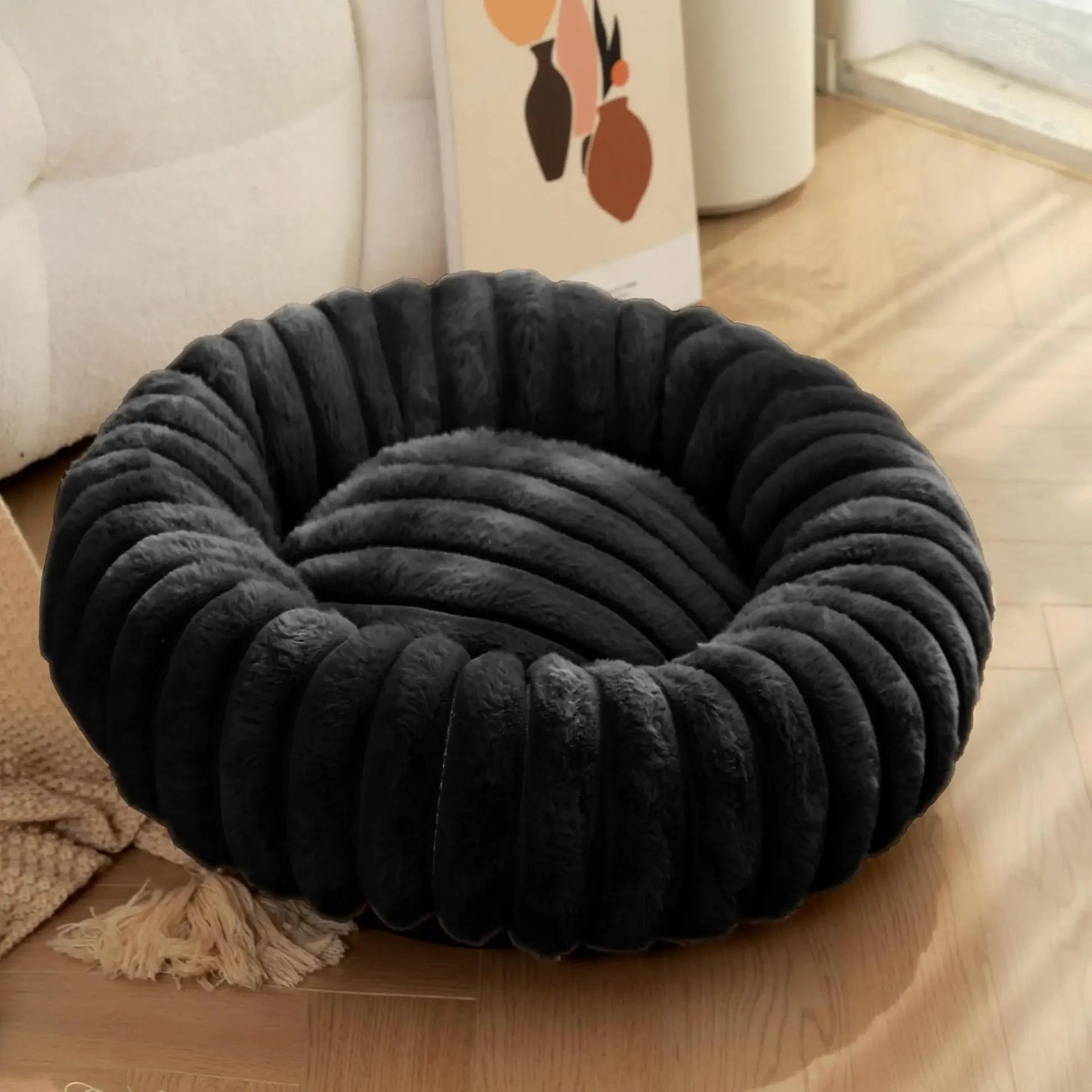 Lit rond en peluche, disponible en plusieurs tailles