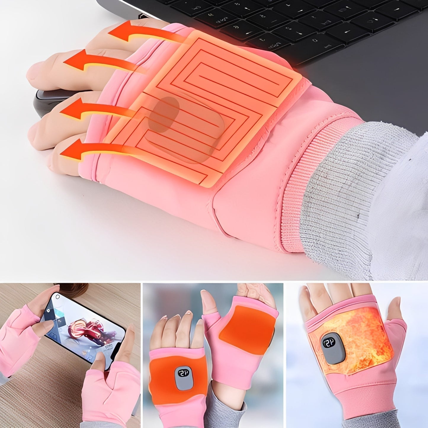 Gants en noir posés à plat, montrant la texture du tissu