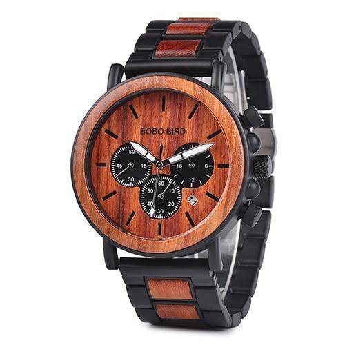 Montre en bois dans sa boîte cadeau en bois