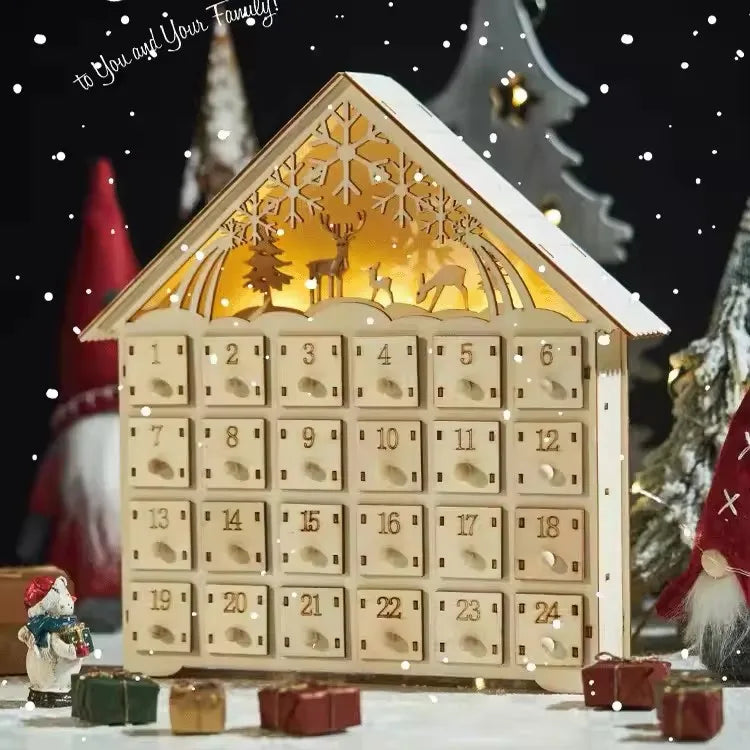Zoom sur la texture boisée du calendrier de l'Avent