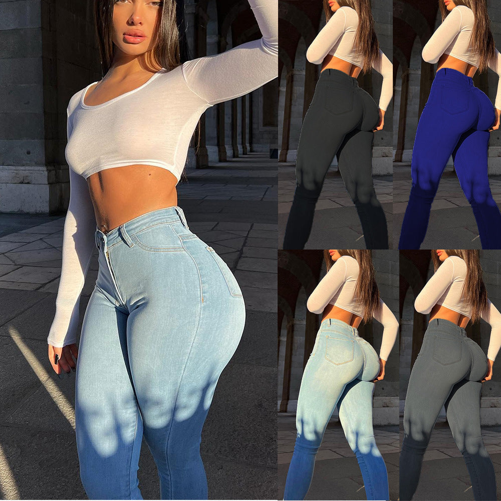 Jeggings noirs taille haute, coupe skinny, vue de côté