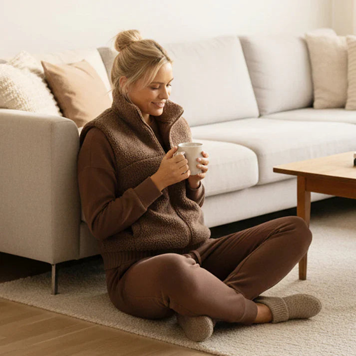 Ensemble trois pièces avec gilet puffer et pull à manches longues