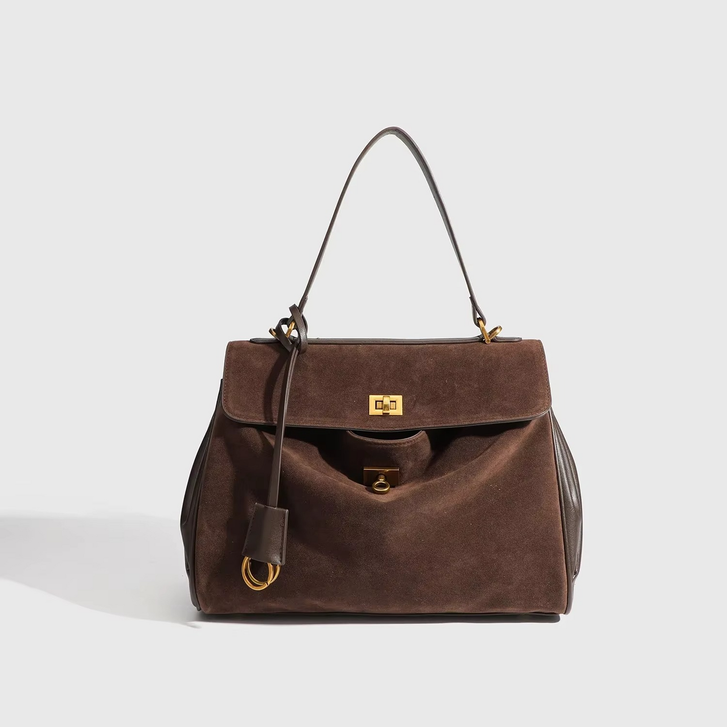 Sac à main en daim style Kelly, vue de face