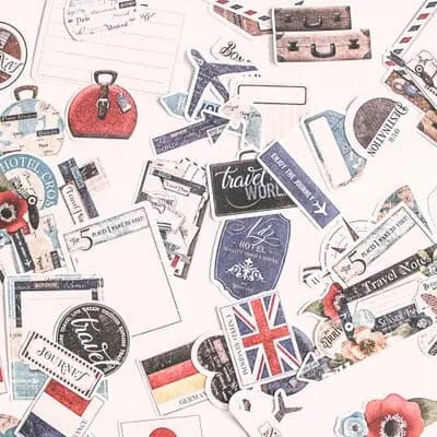 Autocollants vintage sur fond blanc, diversité de designs