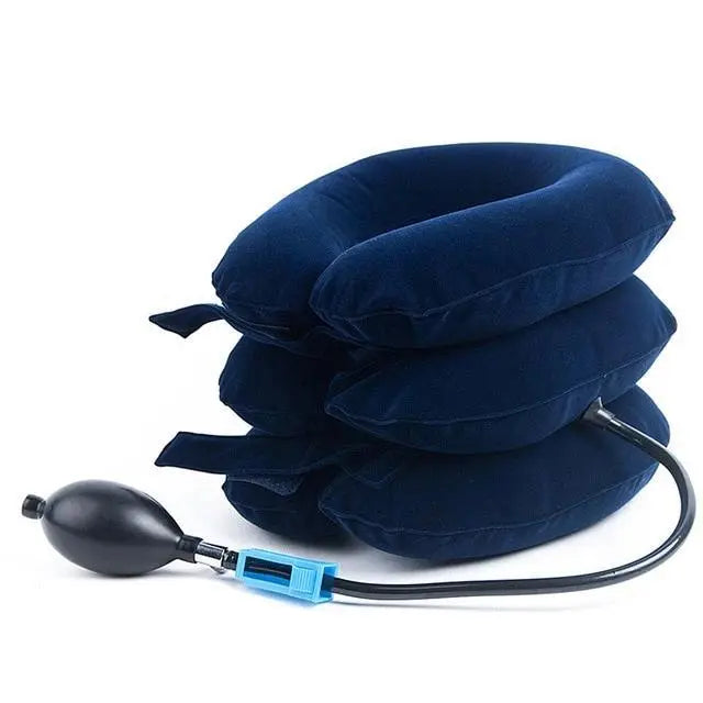 Coussin de voyage gonflable bleu marine en velours doux