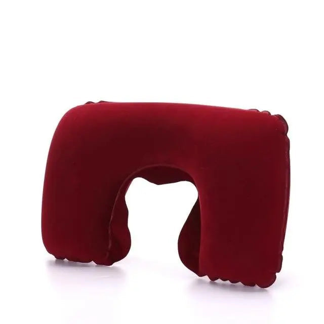 Coussin de voyage bordeaux en velours, vue de face