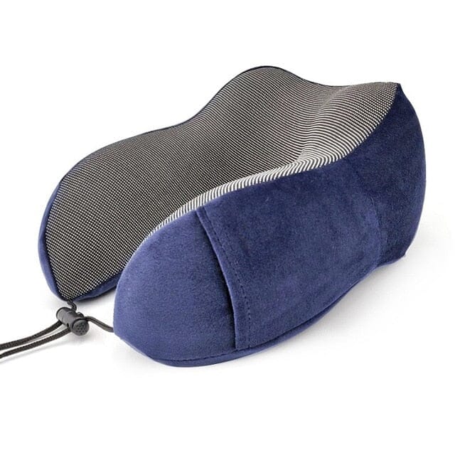 Coussin de voyage bleu marine en velours doux, vue de face