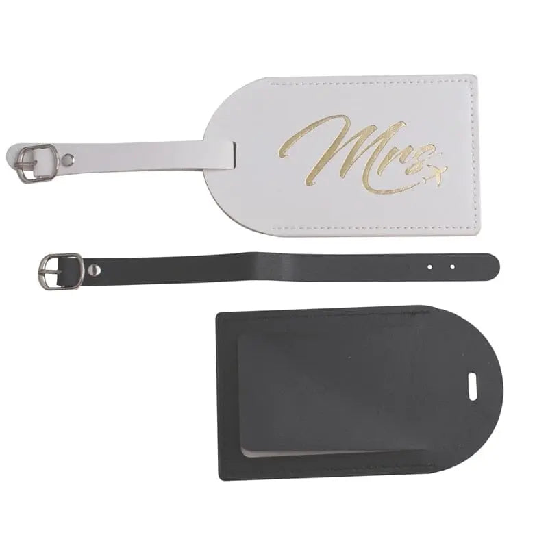 Étiquettes bagages Mr et Mrs en PU sur fond blanc