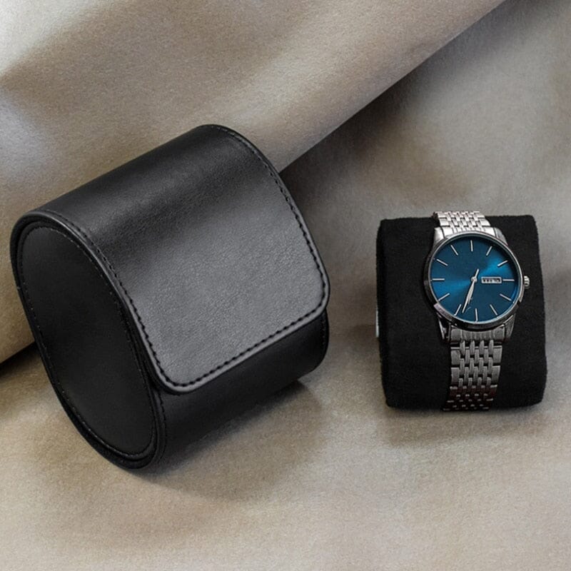 Étui à montre noir en PU avec fermeture éclair
