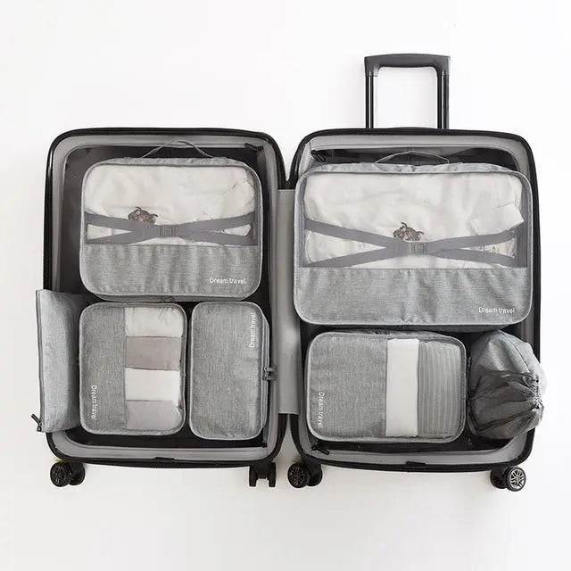 Set de 7 organisateurs de valise gris en nylon imperméable