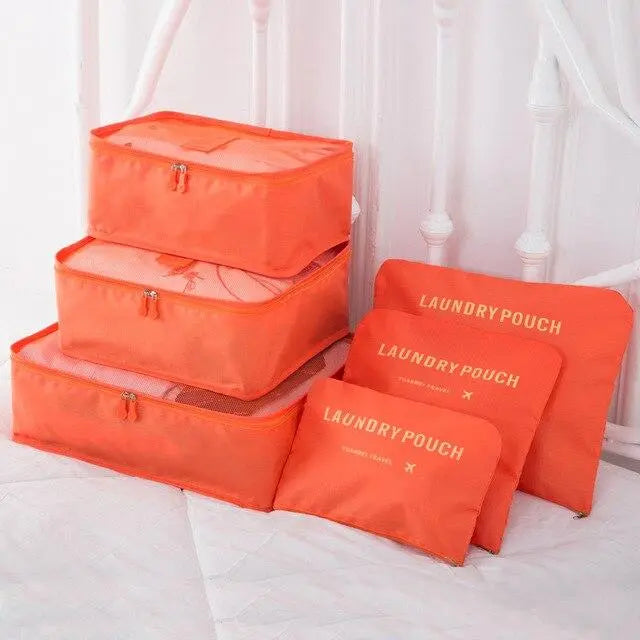 Set de 6 pochettes orange pour organiser une valise