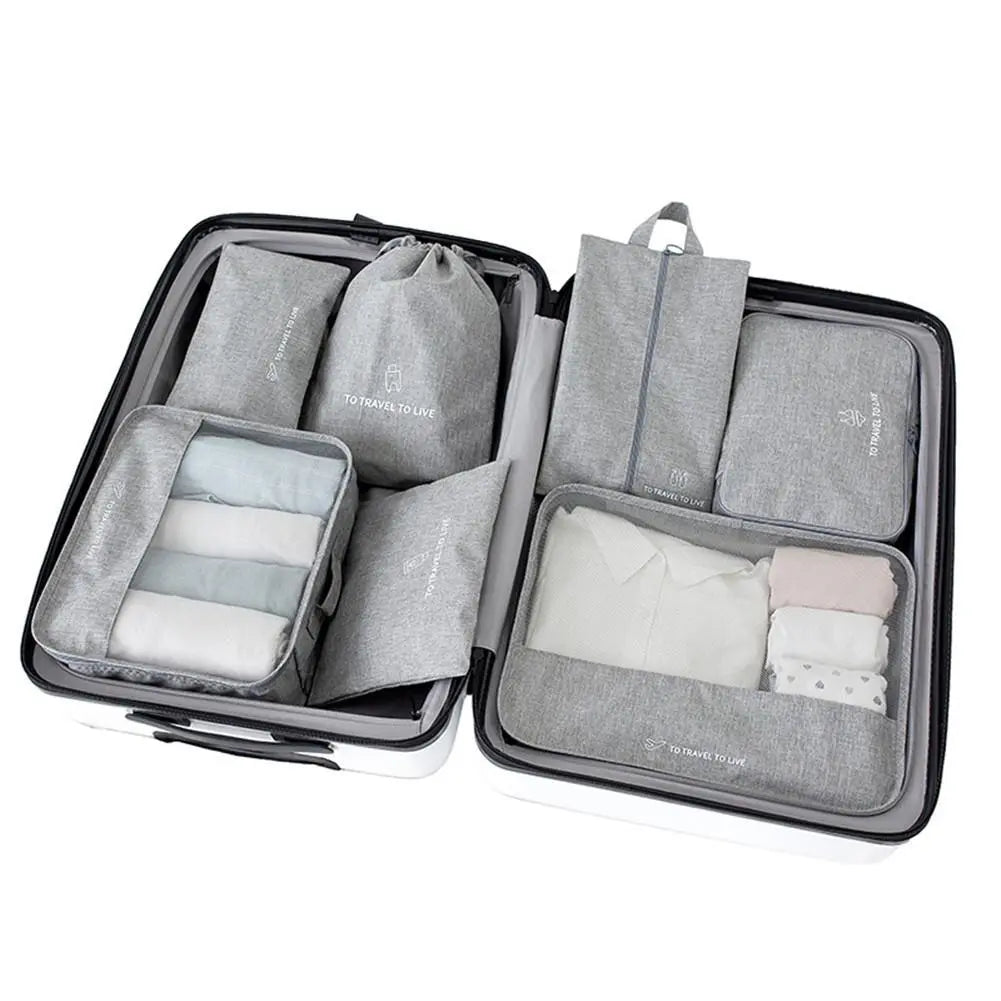 Ensemble de 7 organisateurs de valise gris en nylon imperméable