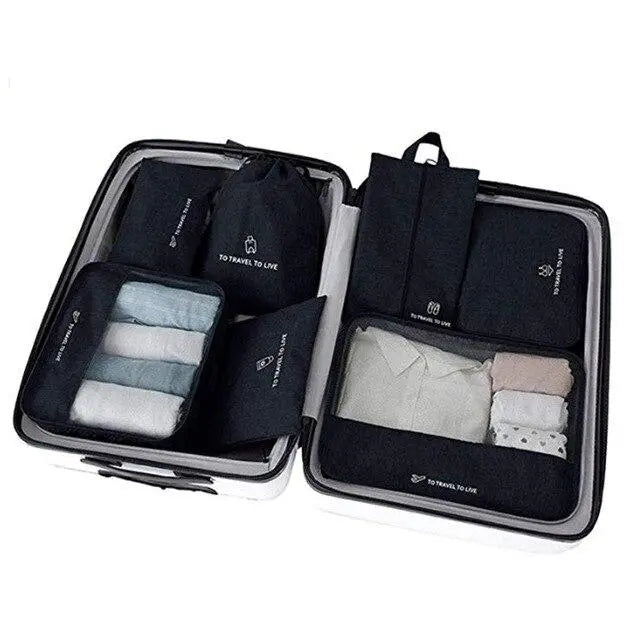 Set de 7 organiseurs de valise noirs en nylon imperméable