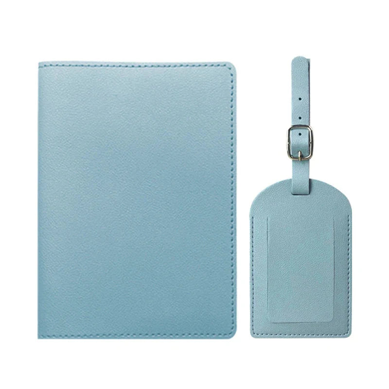Protège passeport turquoise avec étiquette valise assortie