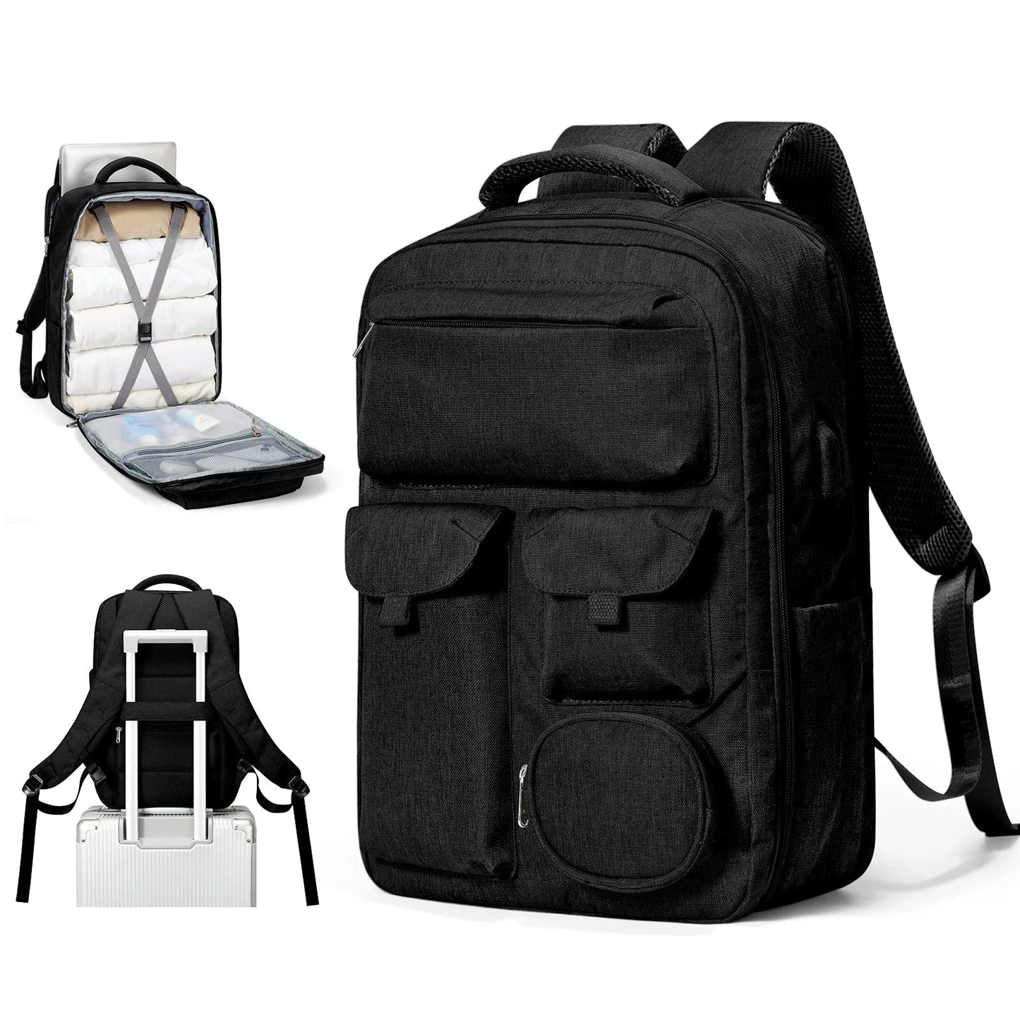 Sac à dos noir imperméable avec poches latérales
