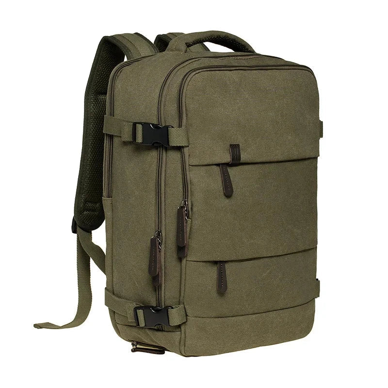 Sac à dos kaki en toile, vue de profil