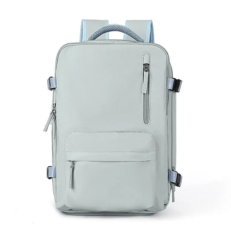Sac à dos bleu avec compartiments multiples et design moderne