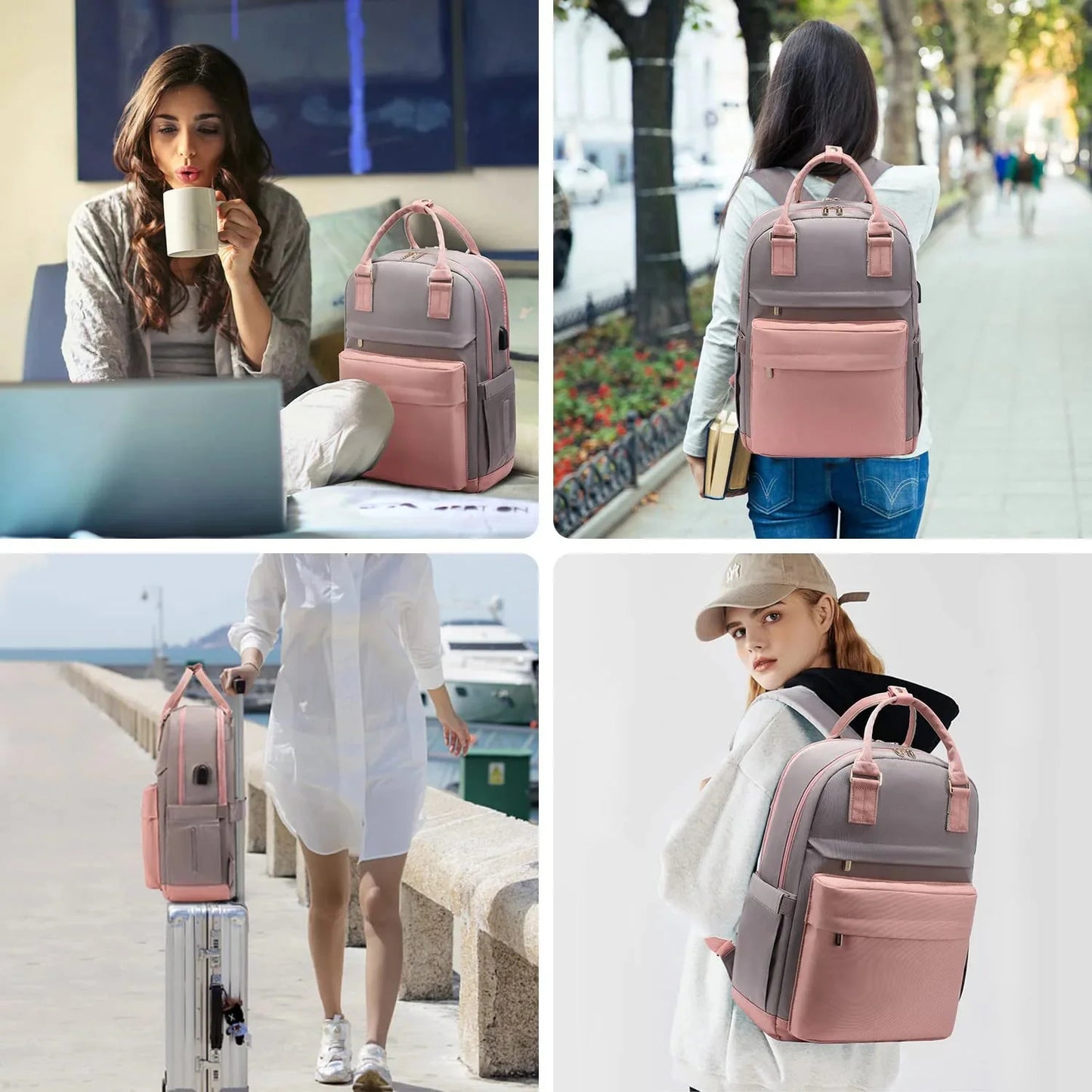 Sac à dos sur une valise, sangle arrière visible