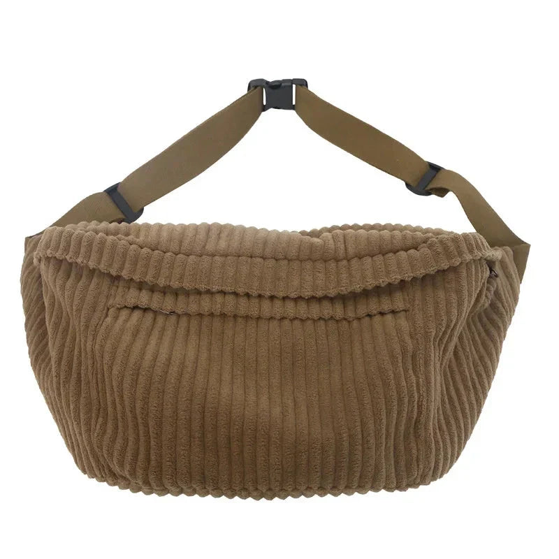 Sac banane marron en velours, vue de dessus
