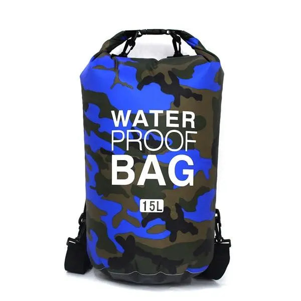 Grand sac 15L camouflage bleu, parfait pour garder affaires au sec