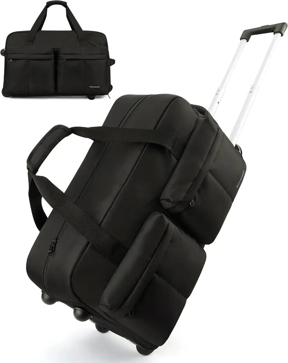 Sac noir élégant avec roulettes et poignée