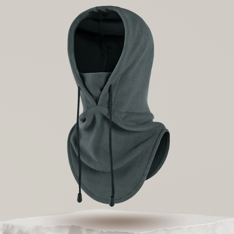 Cagoule de ski bleue, détails sur les bords élastiques