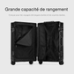 Vue d'ensemble de la valise ouverte montrant l'intérieur en polyester