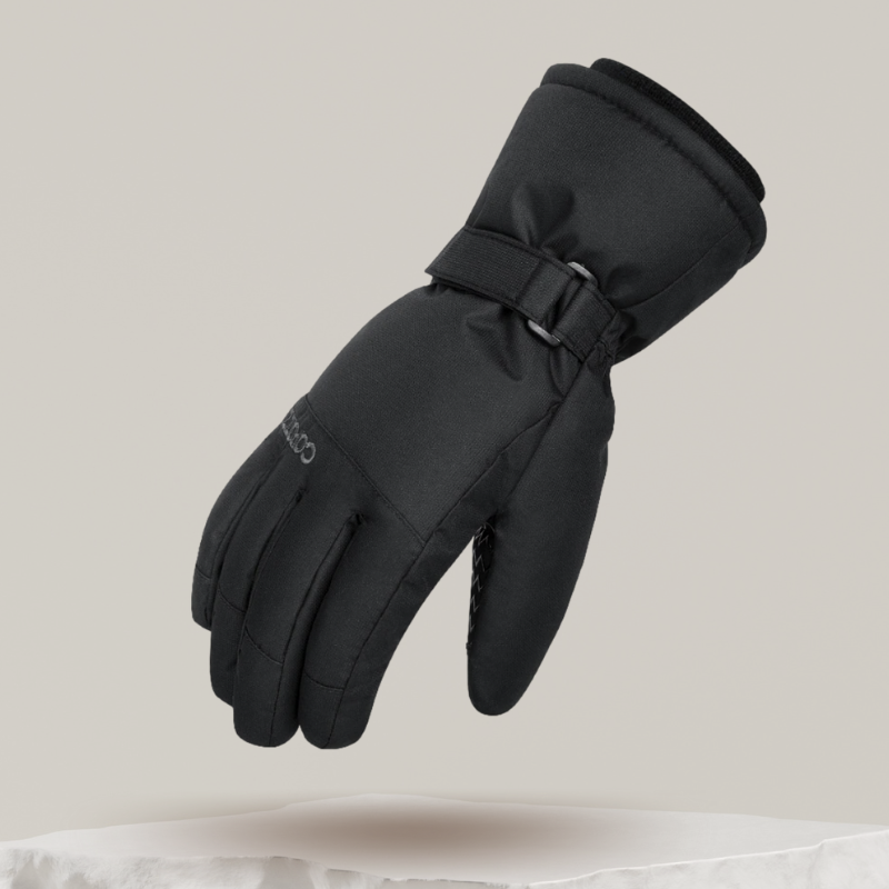 Vue latérale des gants de ski avec poignets ajustables