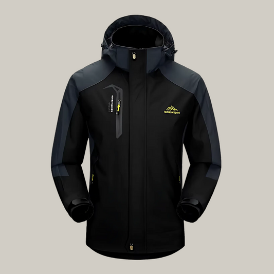 Veste de randonnée posée sur un rocher, vue d'ensemble