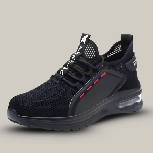 Chaussures de sécurité posées sur un sol irrégulier