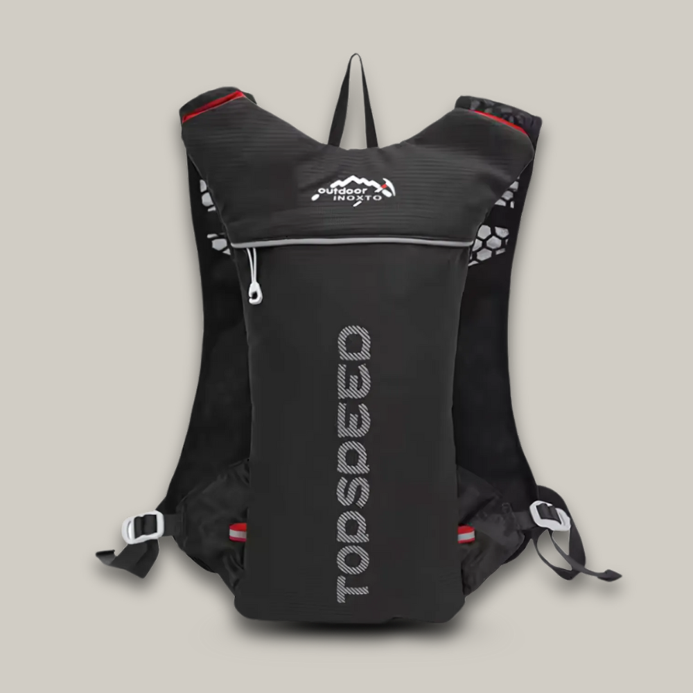 Vue arrière du sac à dos montrant la stabilité en course