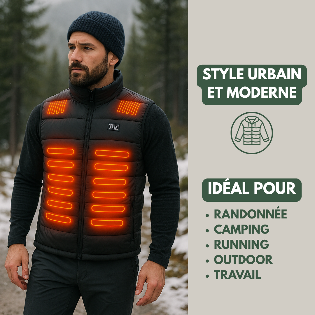 Vue de face du gilet montrant le tissu léger et respirant