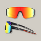 Lunettes de soleil polarisées sur fond blanc, verres miroir orange