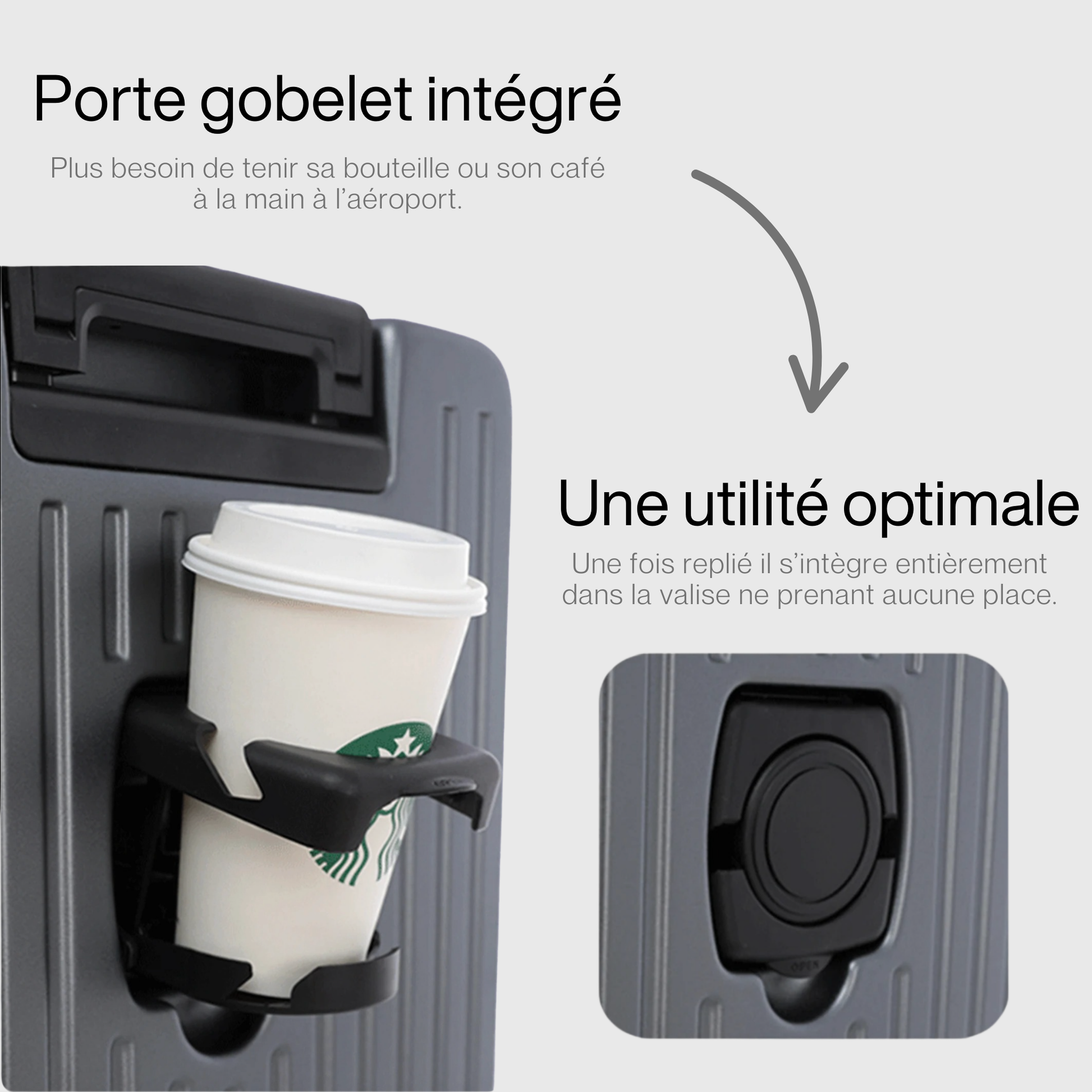 Poignée télescopique ajustable avec support téléphone intégré