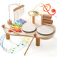 Ensemble d'instruments en bois pour enfants sur fond blanc